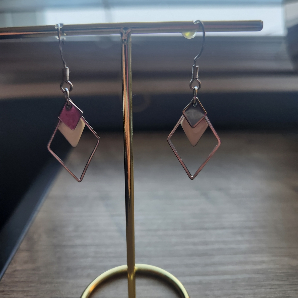 Geometric Silver and Black Earrings